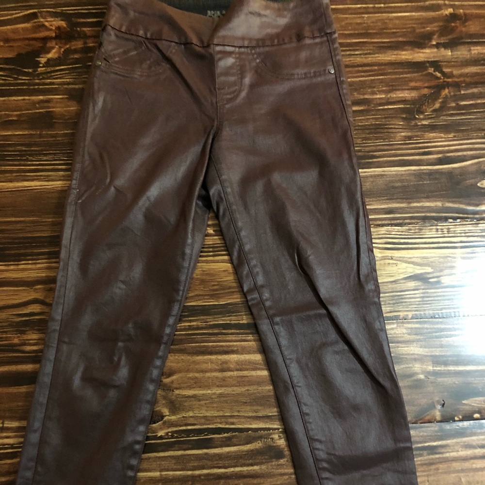 Leather denim skinny jeans
